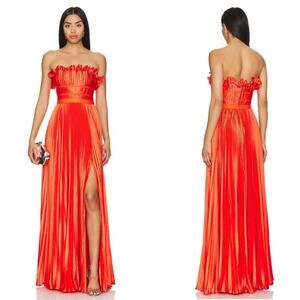 AMUR Losey Strapless Ruffle Neck Pleated Maxi Gown in Sun Coral Size 2